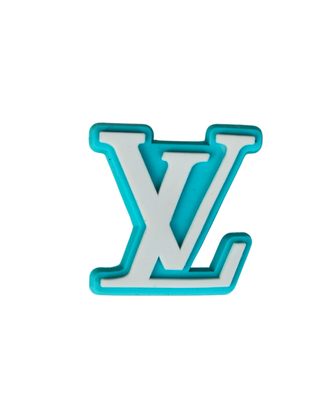 Charm de silicona con diseño de logotipo LV azul.