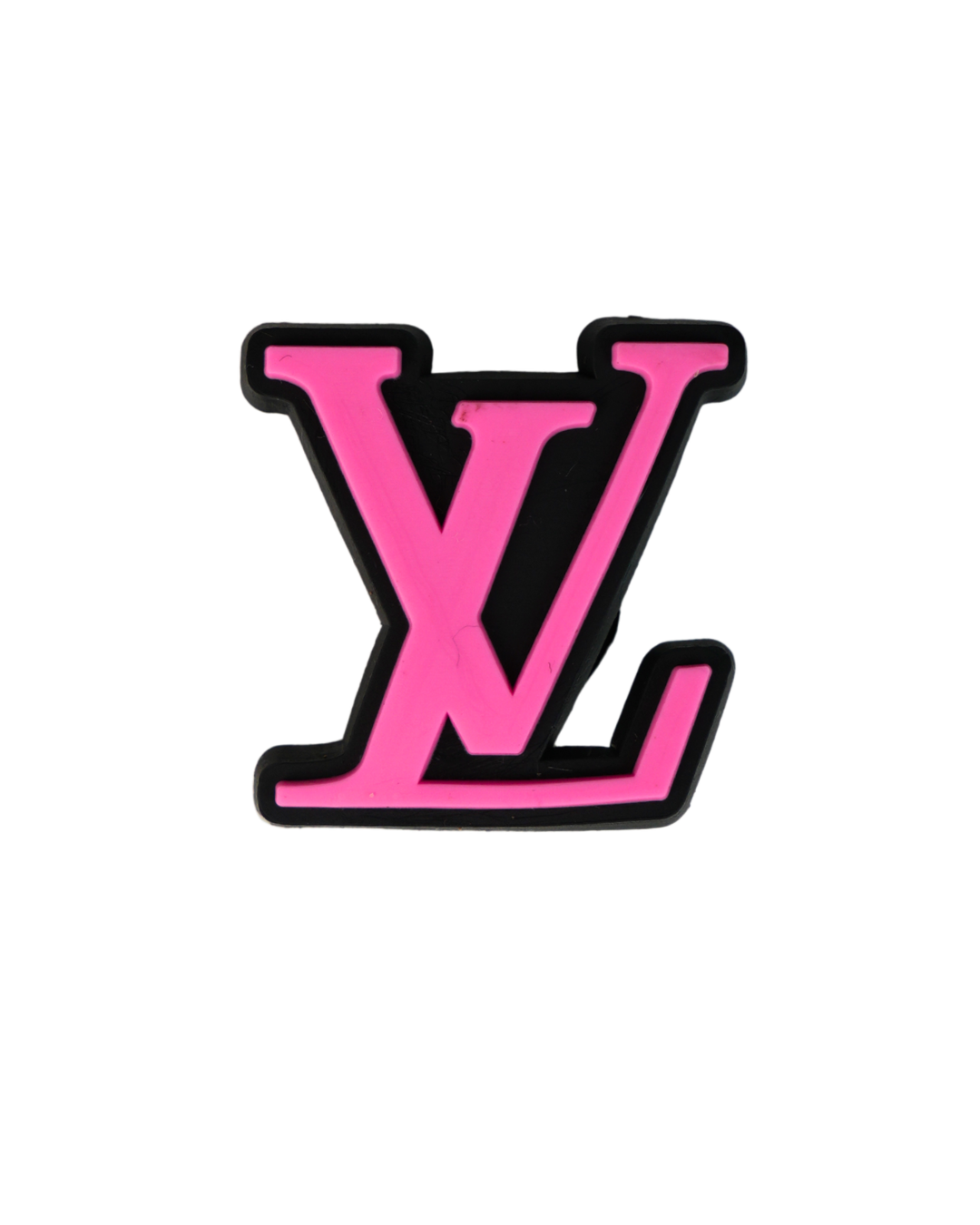Charm de silicona con diseño de logotipo LV rosa.