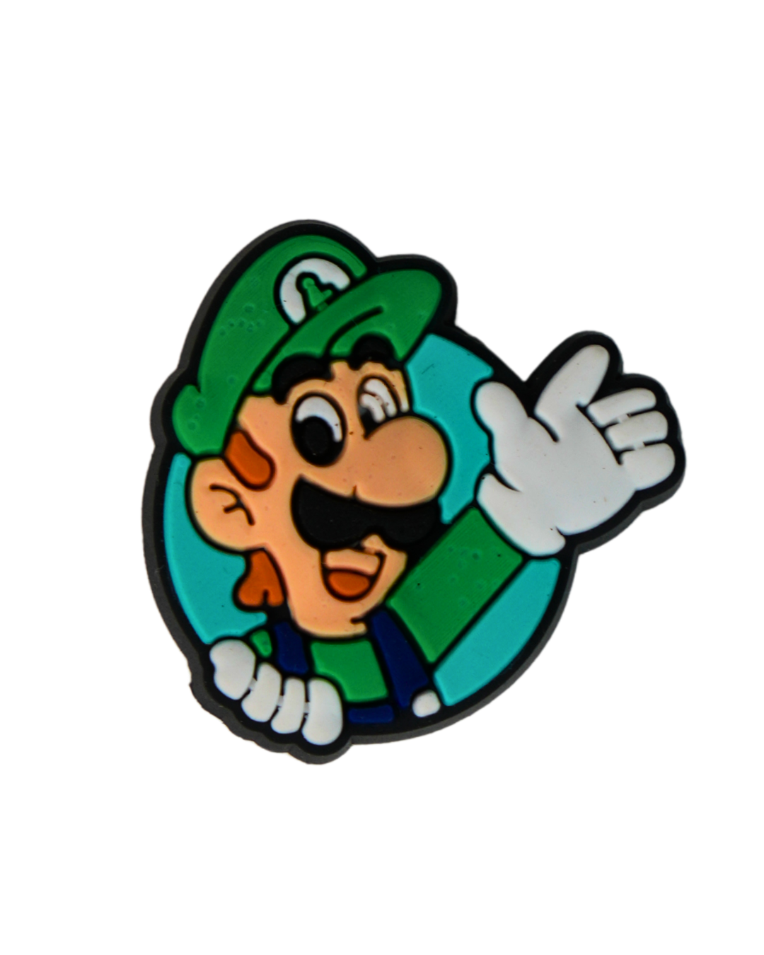 Charm de silicona con diseño de Luigi saludando.