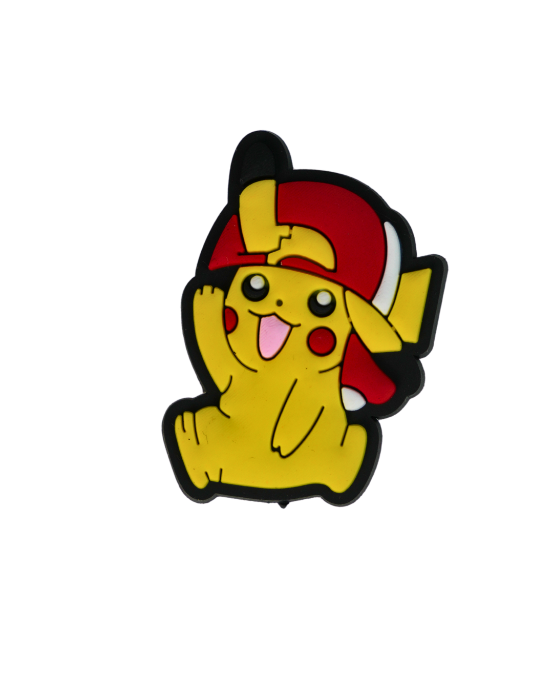 Charm de silicona con diseño de Pikachu con gorro de pokemon.