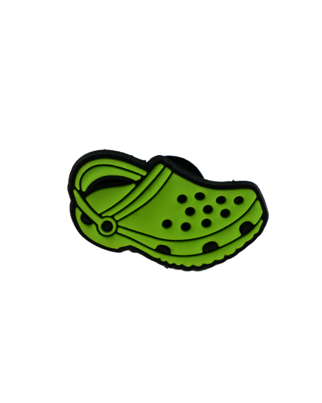Charm de silicona con diseño de zueco verde.