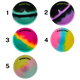 Colección de cinco bowls Beetle Print con diseños multicolor de efecto degradado brillante en combinaciones de verde, negro, morado, rosa, amarillo y azul pastel.