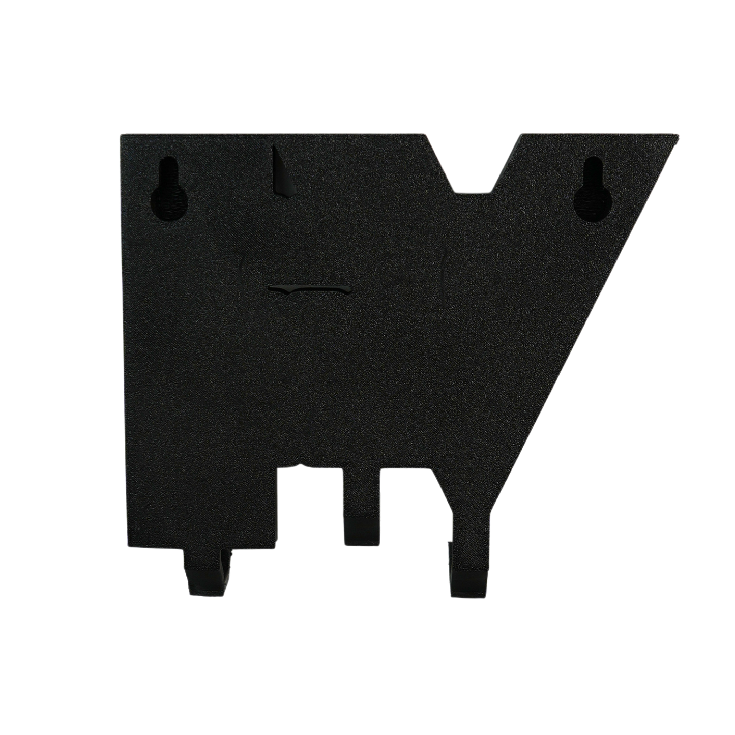 Parte trasera del colgador de llaves de pared impreso en 3D con sistema de montaje mediante dos orificios para tornillos.