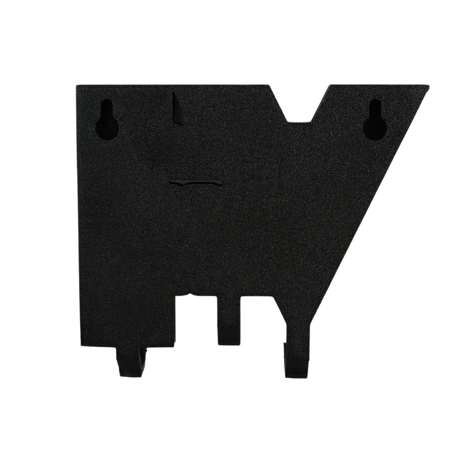 Parte trasera del colgador de llaves de pared impreso en 3D con sistema de montaje mediante dos orificios para tornillos.