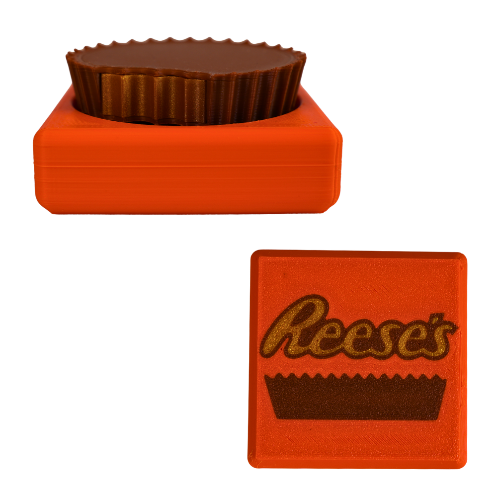 fidget antiestrés beetle print chocolate peanut cup vista perspectiva diseño interactivo