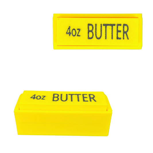 Fidget Clicker Butter Beetle Print mostrado en vista superior y lateral con diseño amarillo y mecanismo de pulsación