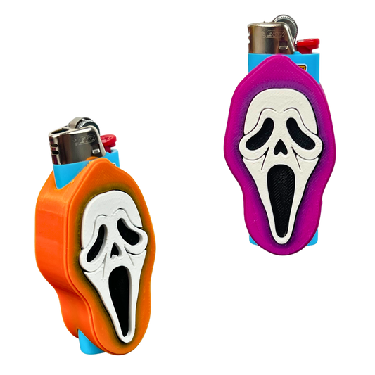 Fundas de mechero BIC con máscara de terror 3D disponibles en rosa y naranja