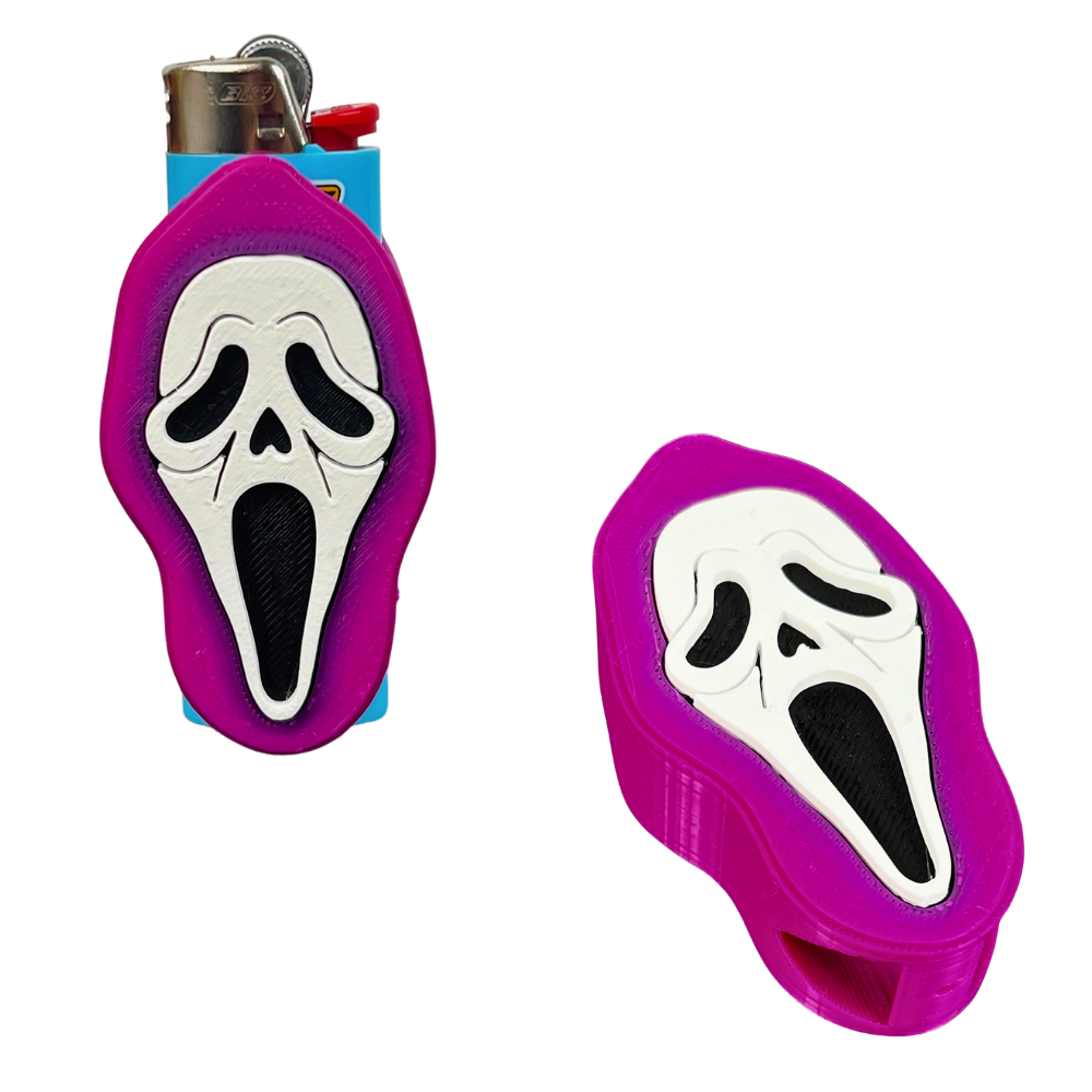 Funda de mechero BIC rosa con máscara de terror en relieve 3D Beetle Print
