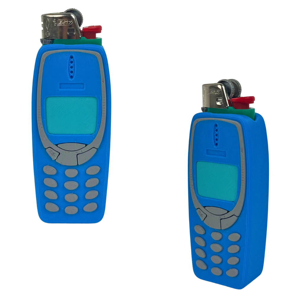 Funda para mechero BIC Beetle Print con diseño de móvil retro en color azul, pantalla turquesa y detalles impresos en 3D