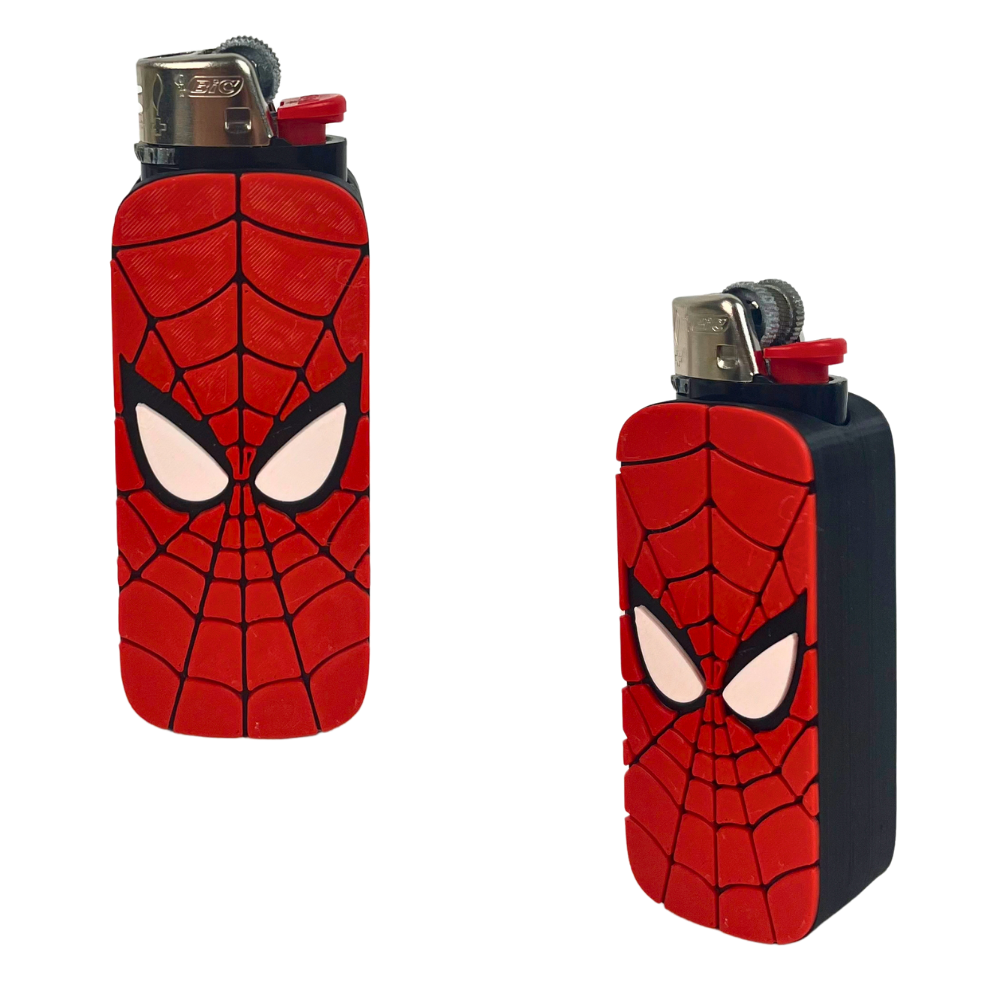 Funda para mechero Beetle Print Spider en color rojo con telaraña negra y ojos blancos en relieve
