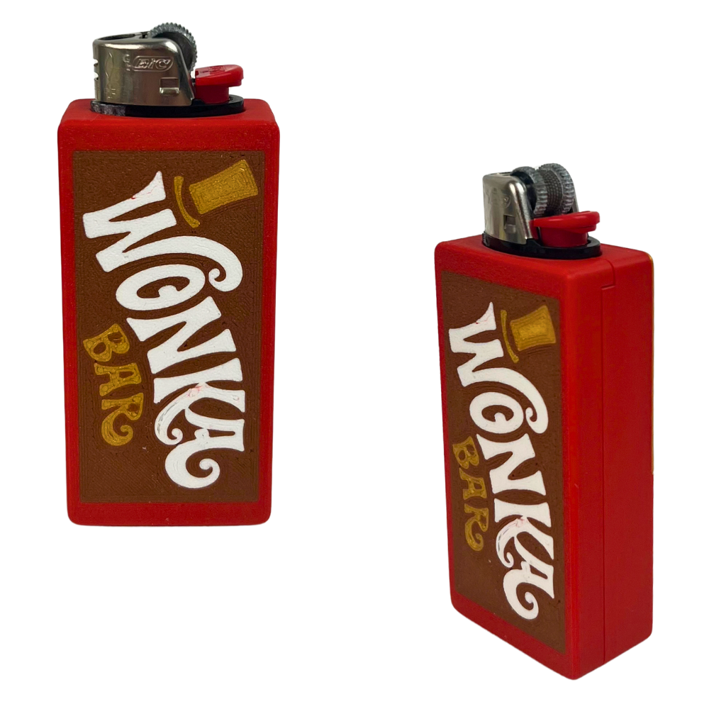 Funda para mechero Beetle Print Wonka Bar en color rojo con diseño tipo tableta de chocolate y detalles en relieve impresos en 3D