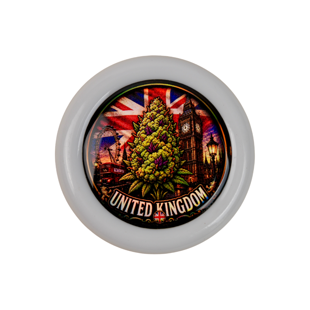 Grinder Zero United Kingdom con diseño inspirado en Londres y acabado de resina holográfica