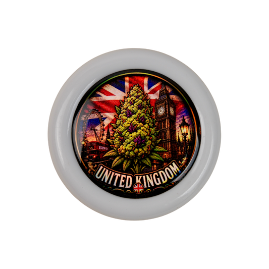 Grinder Zero United Kingdom con diseño inspirado en Londres y acabado de resina holográfica