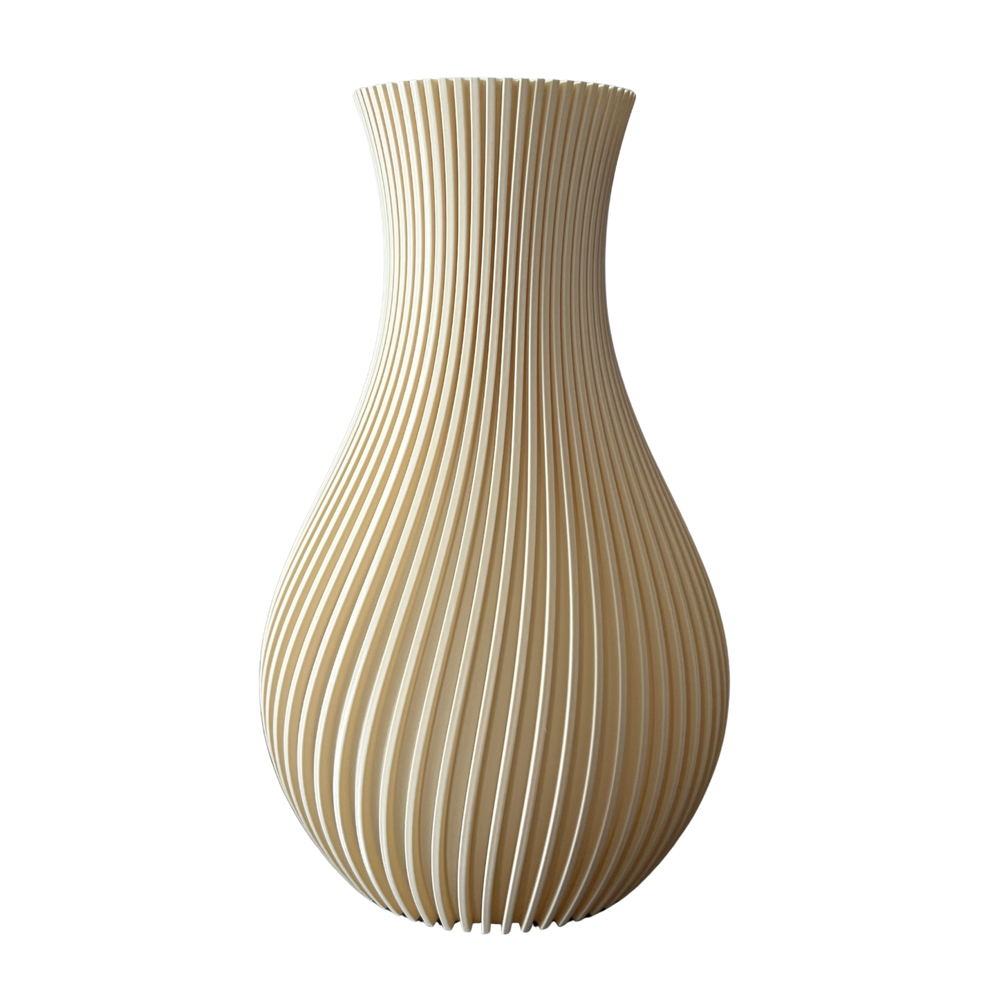 Jarrón decorativo moderno impreso en 3D de color crema.