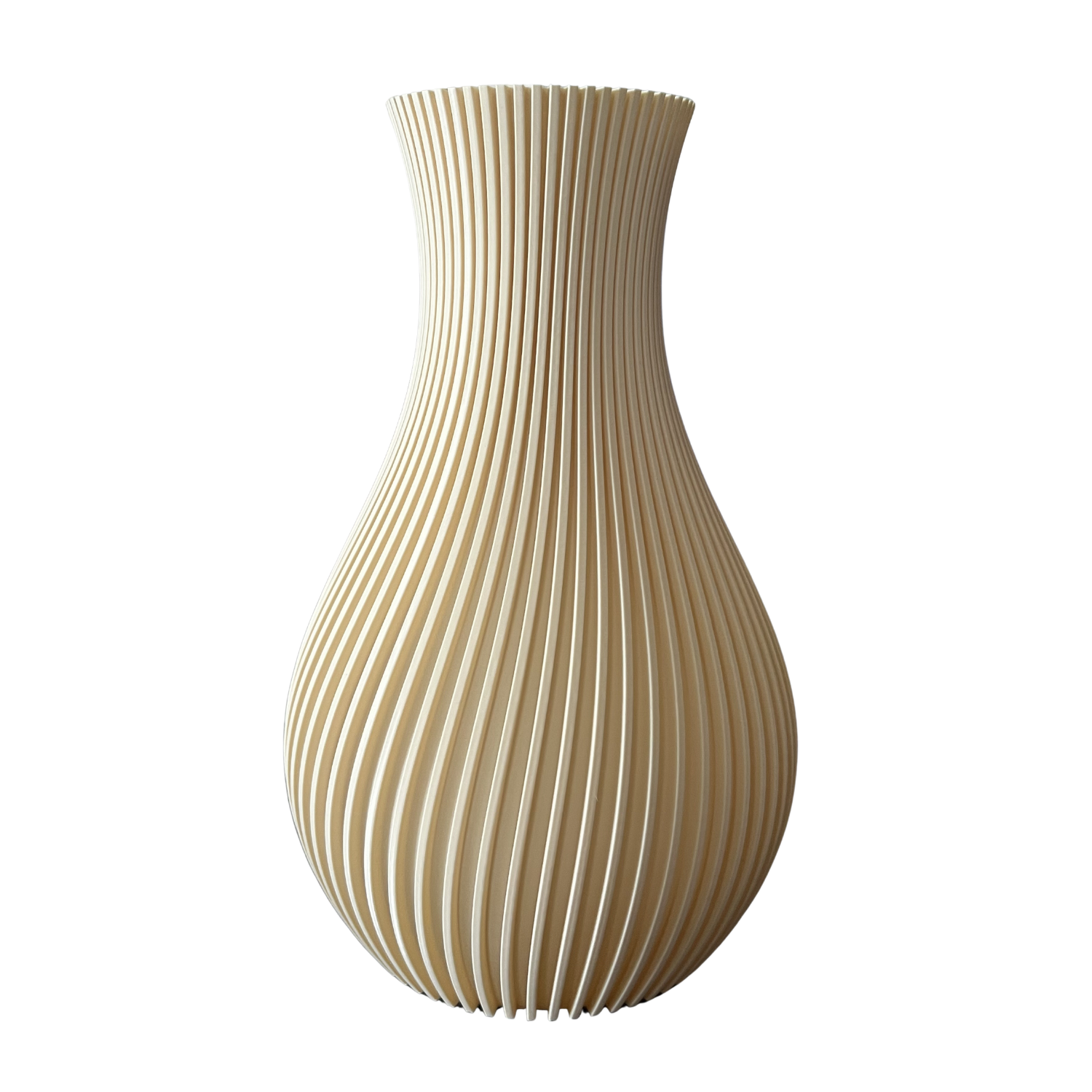 Jarrón decorativo moderno impreso en 3D de color crema.
