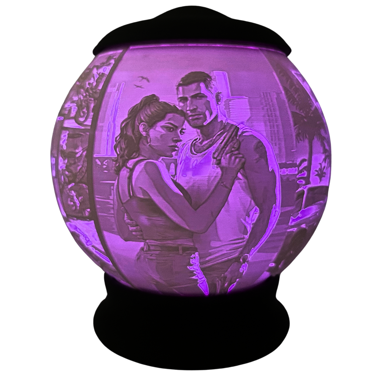 Lámpara 3D Beetle Print Vice Lights encendida en rosa con diseño urbano retroiluminado y base negra