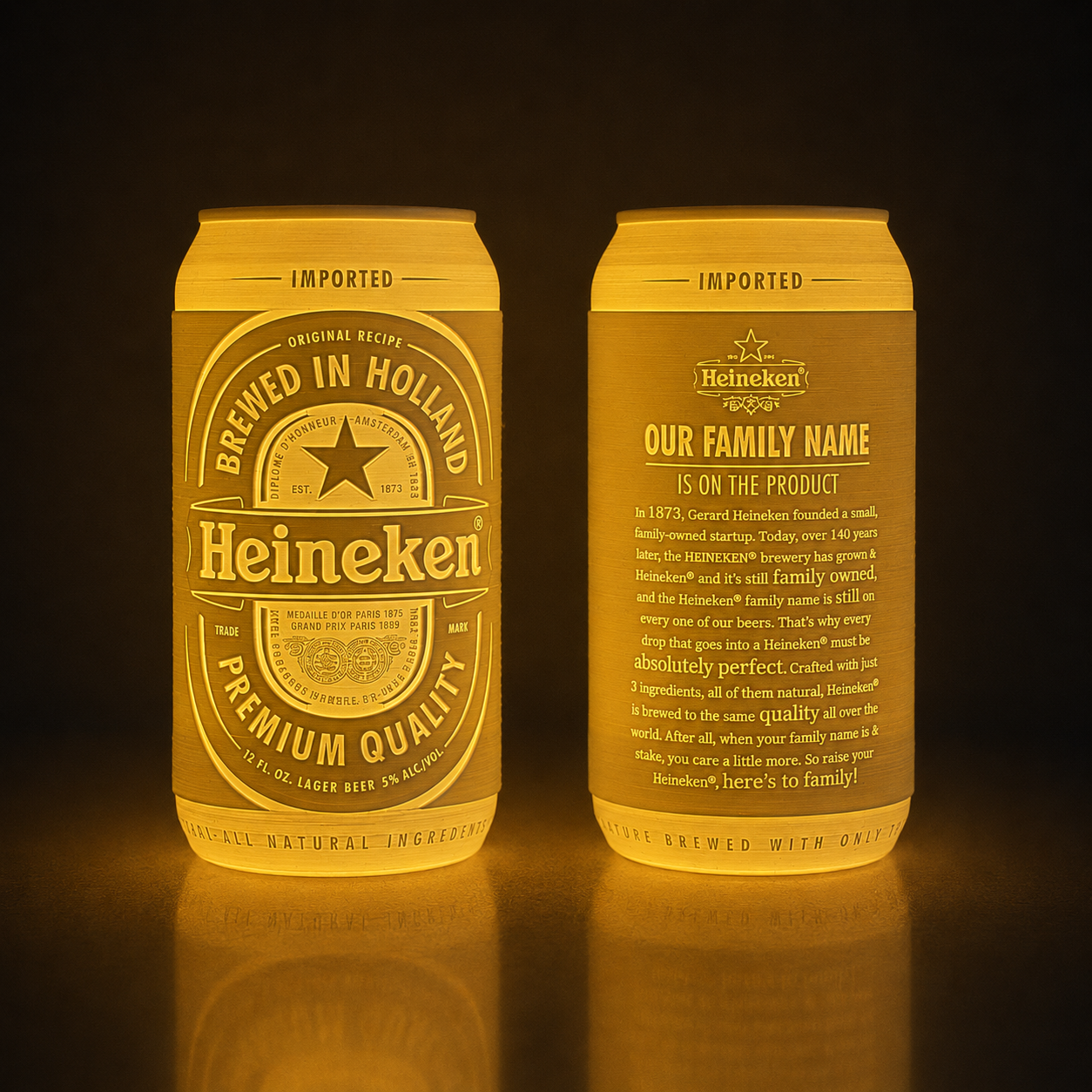 Lámpara LED Heineken grande translúcida con luz cálida frontal