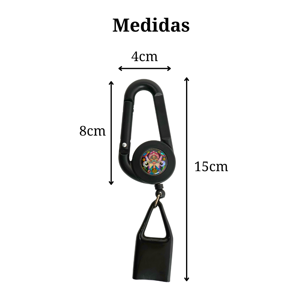 Lighter Leash negro Beetle Print con mosquetón, cable extensible y soporte para colocar el mechero, diseño compacto y práctico para llevar a diario.