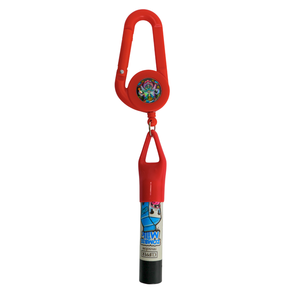 Lighter Leash rojo Beetle Print con mosquetón, cable extensible y soporte para mechero, práctico para llevar el mechero sujeto y siempre accesible.