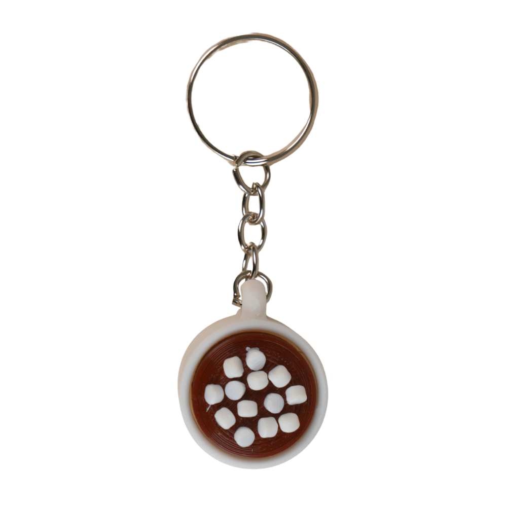 llavero antiestrés beetle print taza de chocolate con nubes vista superior con textura