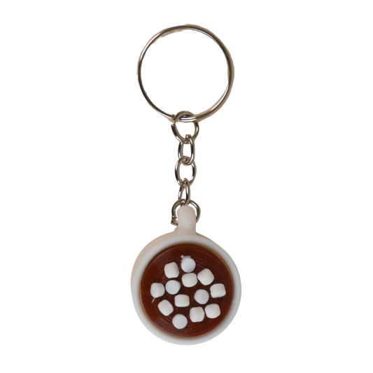 llavero antiestrés beetle print taza de chocolate con nubes vista superior con textura