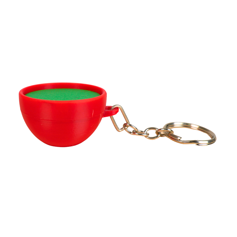 llavero antiestrés beetle print taza de té verde vista lateral con diseño compacto