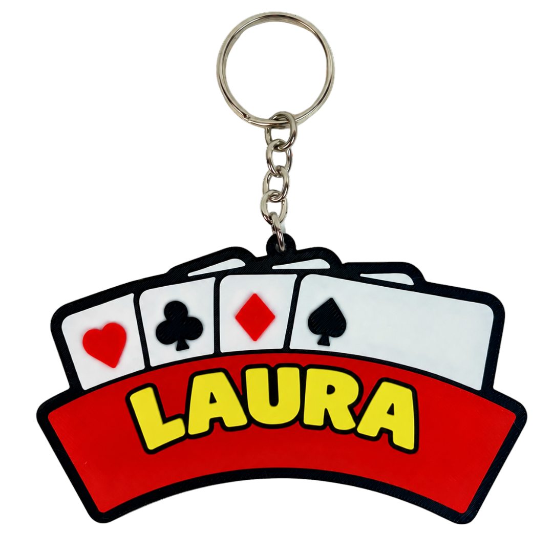 Llavero de cartas de póker Beetle Print con anilla y cadena metálica para llevar en llaves, mochila o bolso