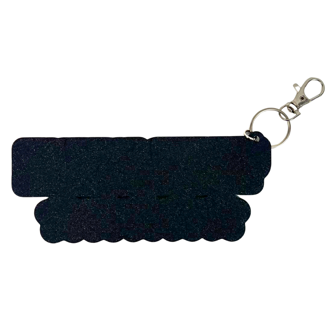 Reverso del llavero personalizable 3D Beetle Print en color negro con formato rectangular y cadena metálica