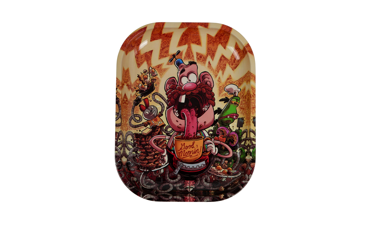 Metal rolling tray with abstract man eating illustration by Beetle Print