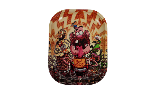 Metal rolling tray with abstract man eating illustration by Beetle Print