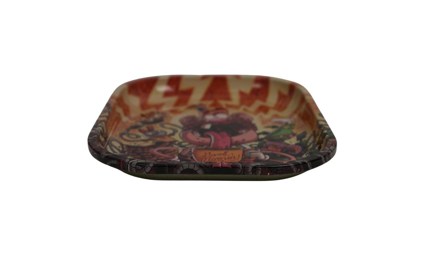 Surreal art metal rolling tray with expressive man illustration