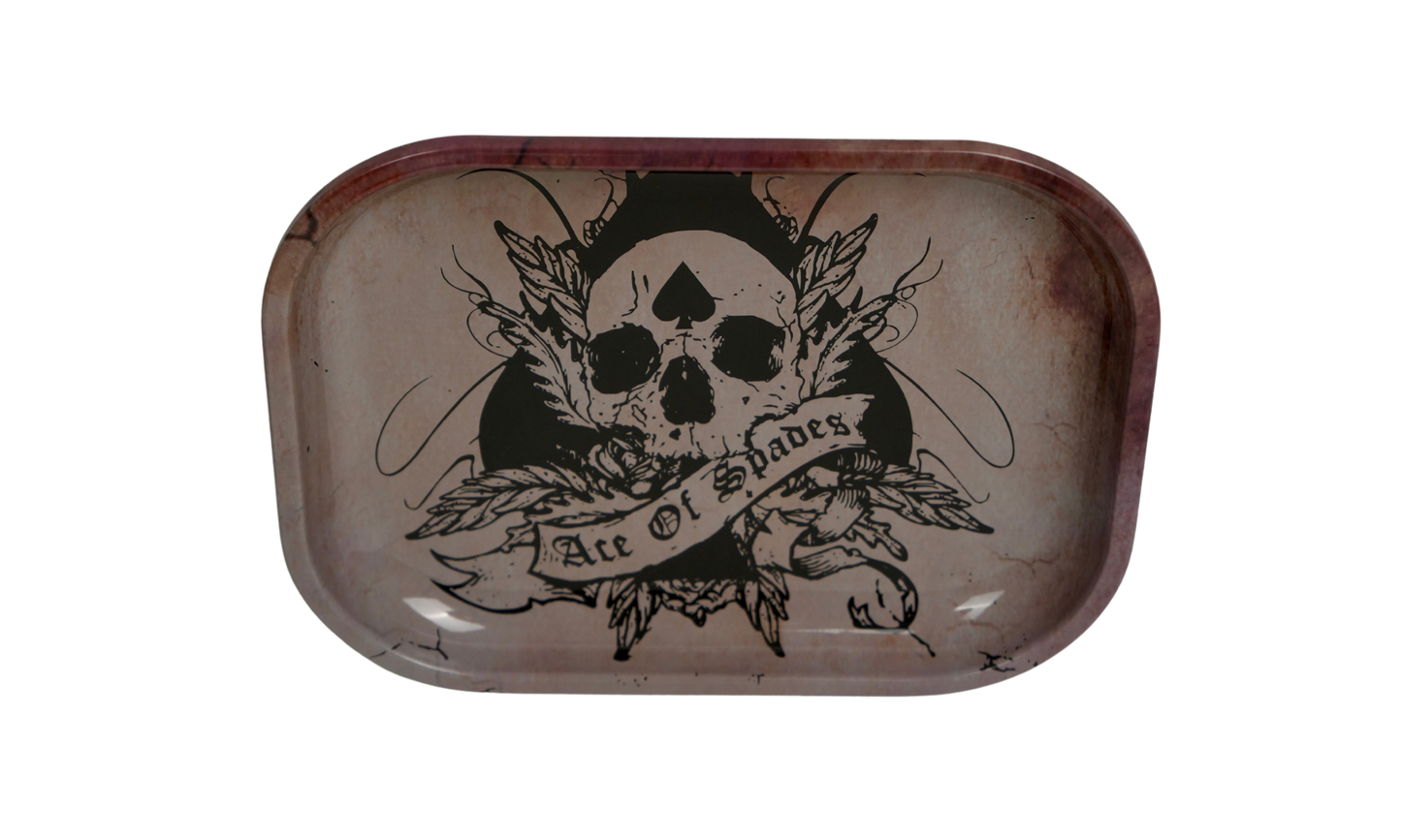 Metal rolling tray with ace of spades skull gothic design by Beetle Print