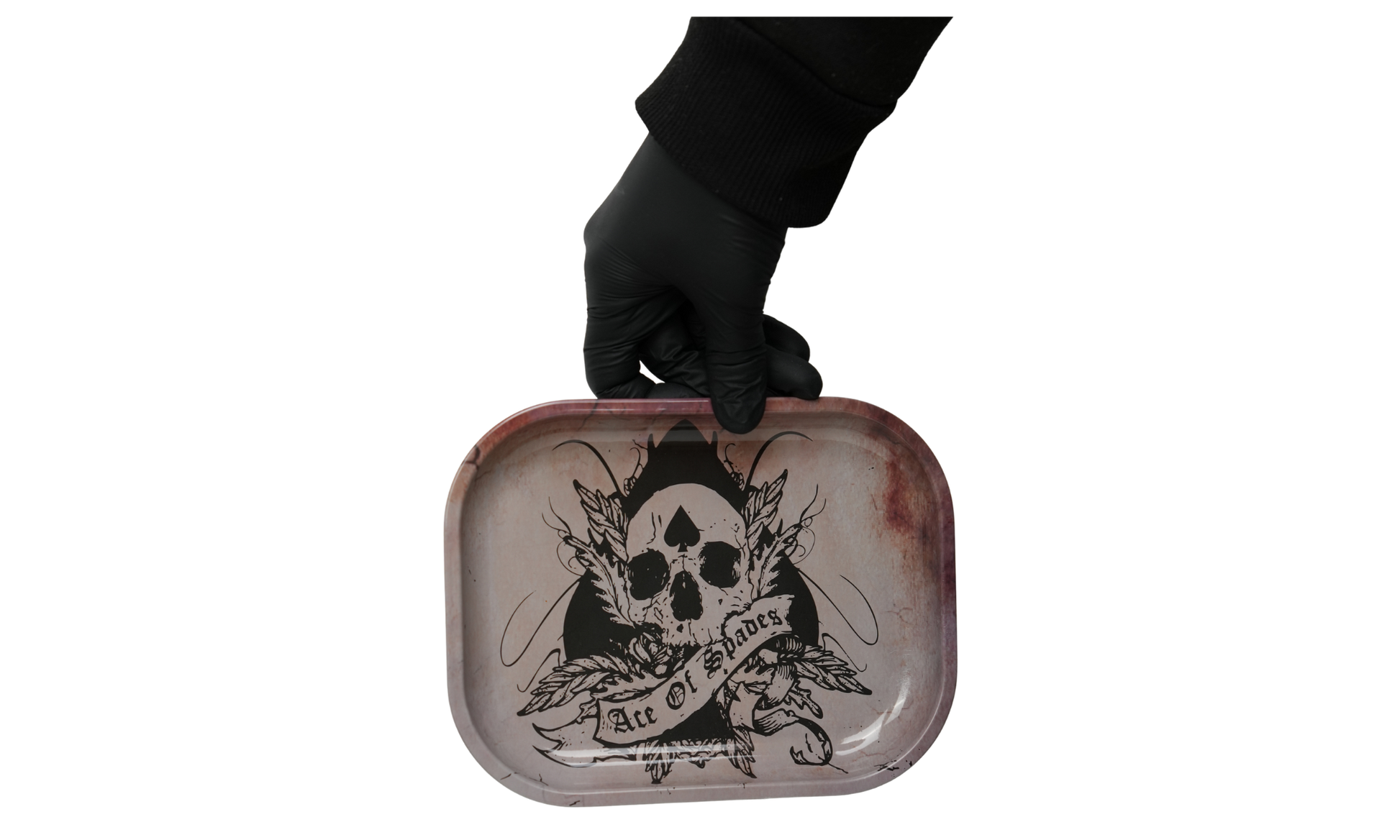 Back view of metal rolling tray with smooth finish