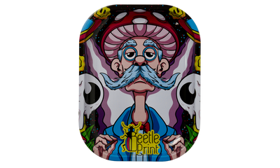 Metal rolling tray with psychedelic cartoon elder design by Beetle Print