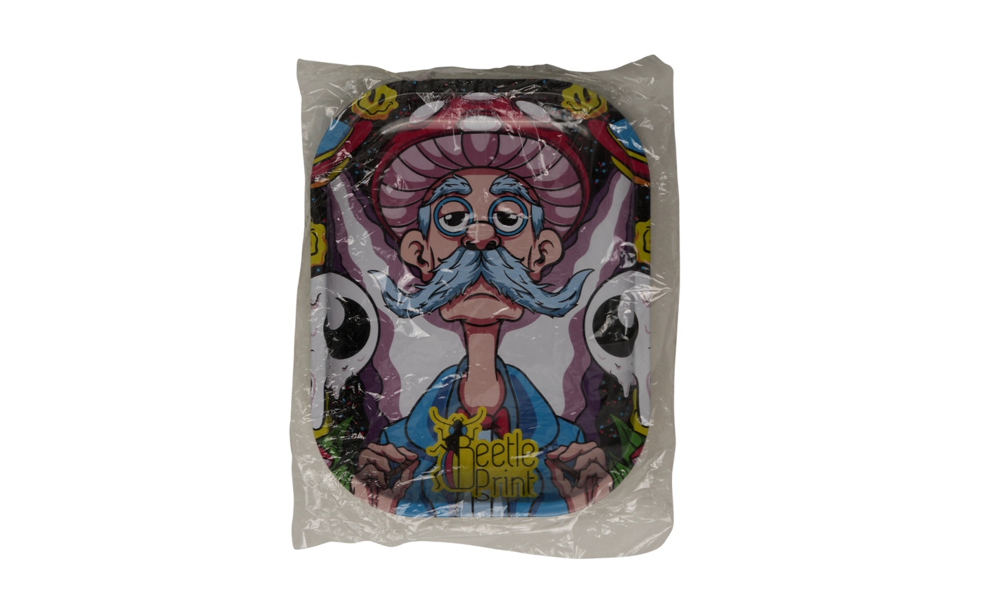 Video showing psychedelic cartoon rolling tray design by Beetle Print