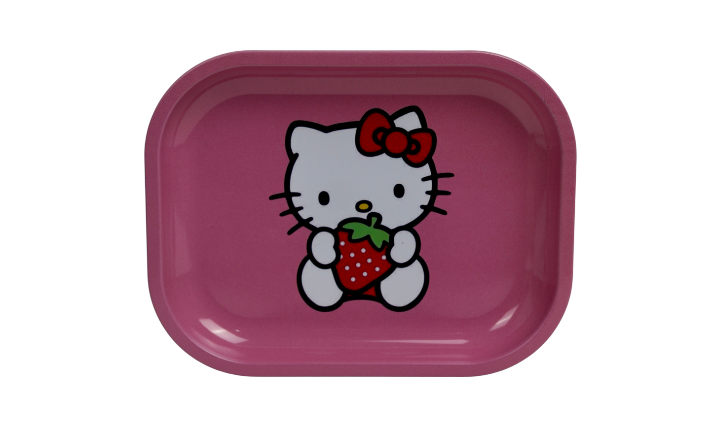 Pink kawaii cat metal rolling tray by Beetle Print