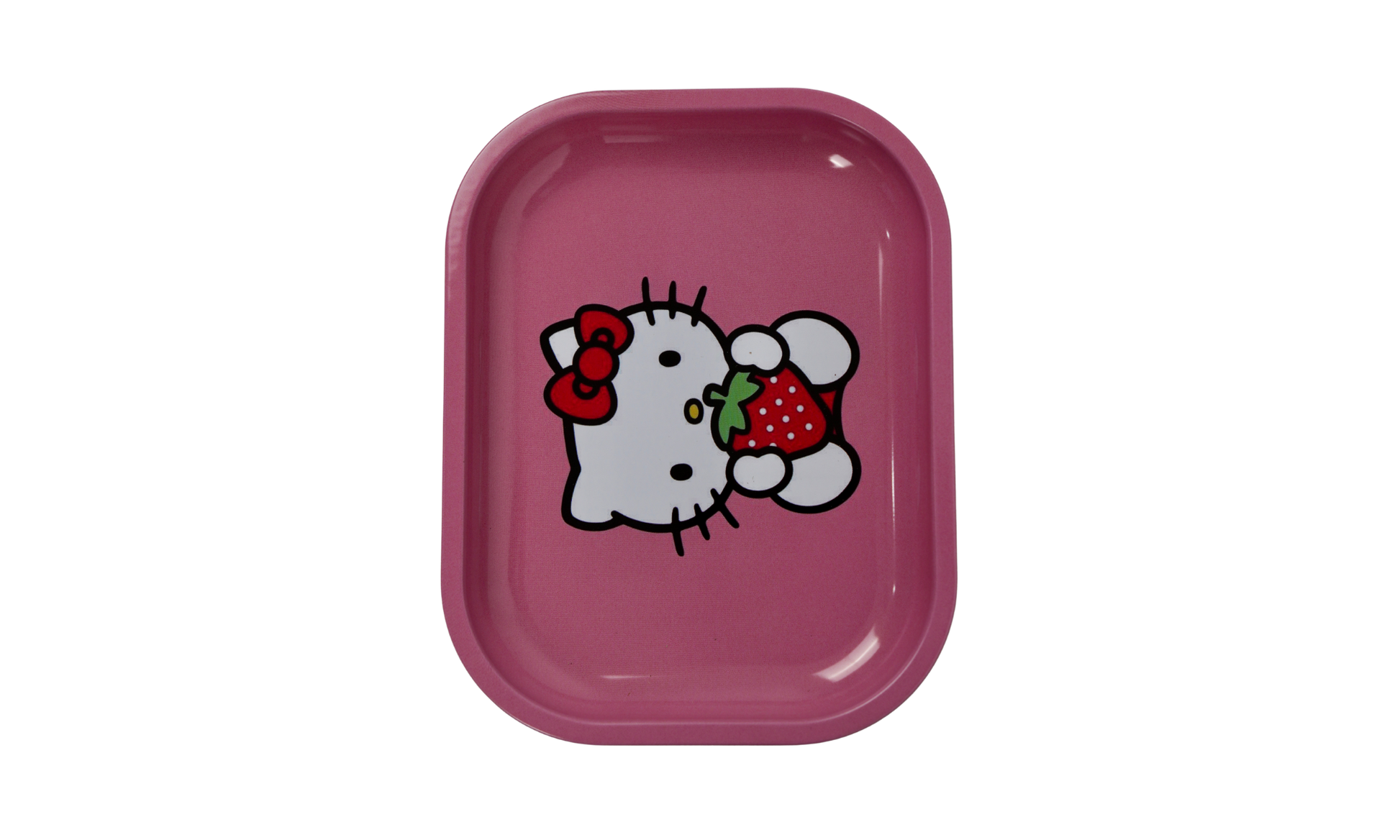 Cute pink metal rolling tray with kawaii illustration