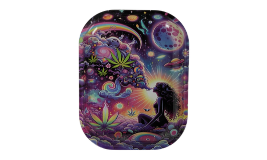 Metal rolling tray with psychedelic woman illustration by Beetle Print