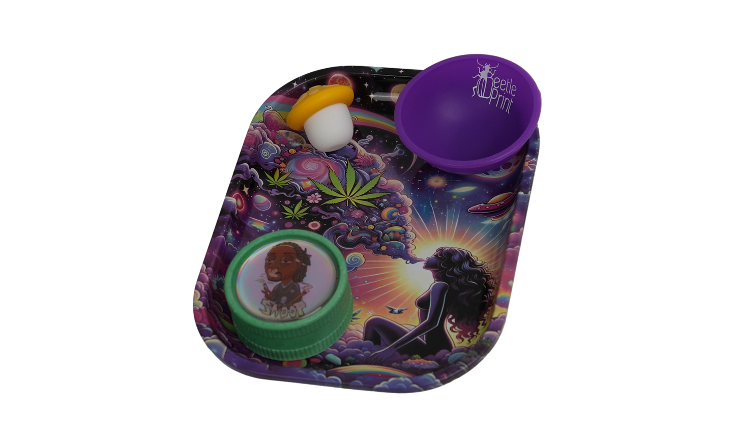 Psychedelic rolling tray lifestyle use Beetle Print