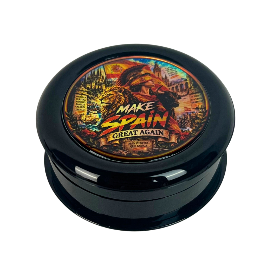 Molinillo Beetle Print España holográfico de 3 partes en color negro con diseño inspirado en España en la tapa