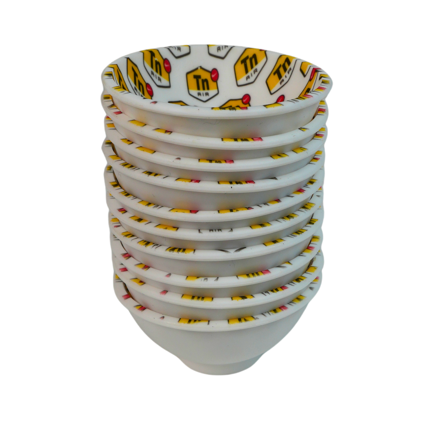 Pack de bowls de silicona diseño DIR apilados con pequeños fallos de impresión y totalmente funcionales.