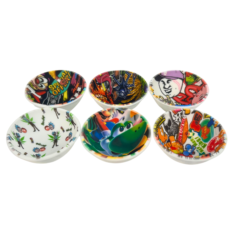 Pack de 6 bowls de silicona Beetle Print con diseños variados mostrado en conjunto sobre fondo blanco