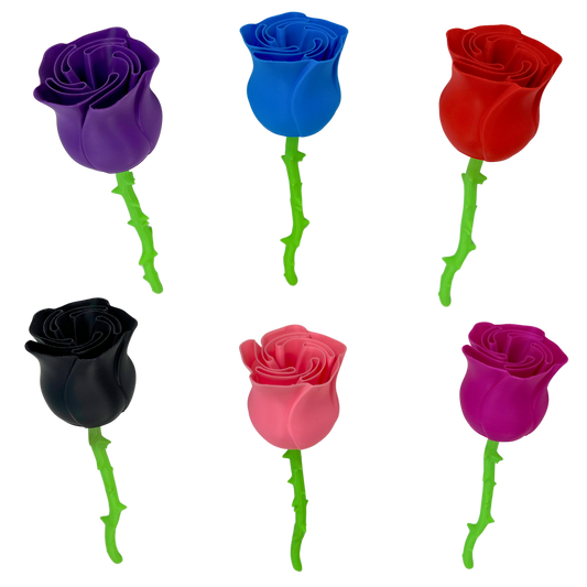 Pack de 6 rosas decorativas 3D Slim Beetle Print en varios colores con tallos verdes, vista principal del conjunto