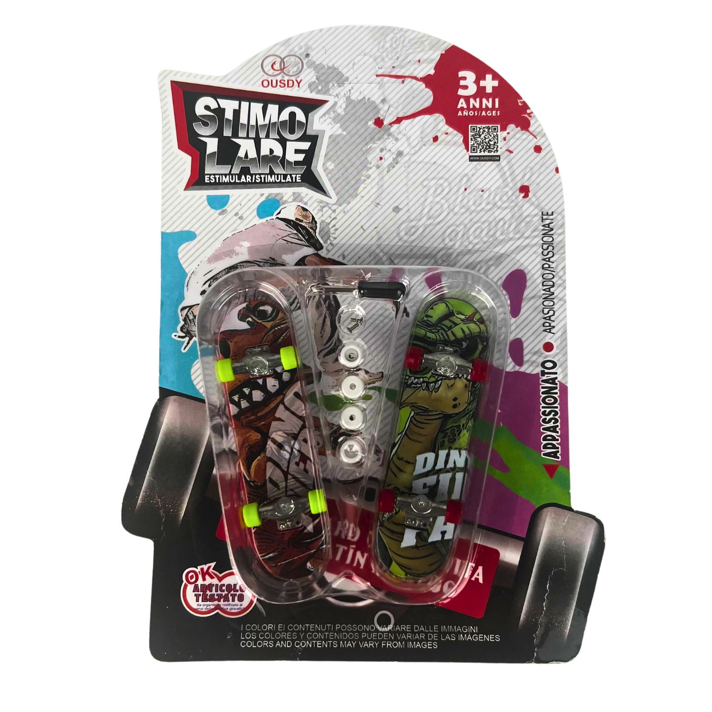 Pack de 2 fingerboards Beetle Print con mini monopatines de dedos, ruedas de colores y diseños surtidos. Incluye herramienta y ruedas de repuesto para personalizar y disfrutar de trucos en miniatura.
