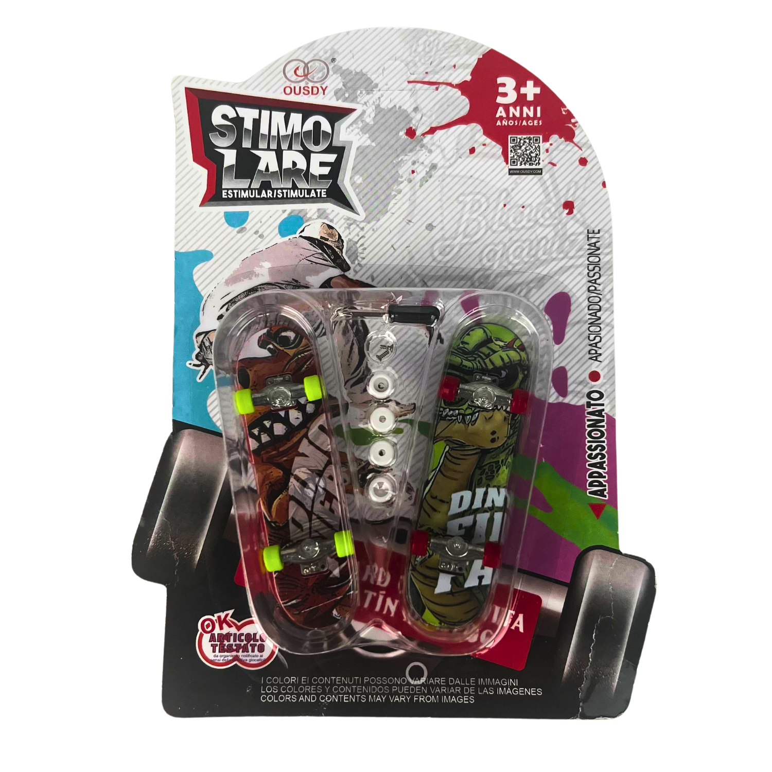 Pack de 2 fingerboards Beetle Print con mini monopatines de dedos, ruedas de colores y diseños surtidos. Incluye herramienta y ruedas de repuesto para personalizar y disfrutar de trucos en miniatura.