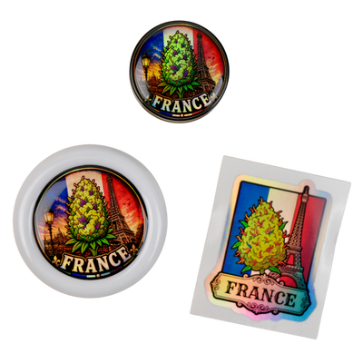 Pack France Beetle Print con grinder Zero, tarro holográfico y pegatina premium