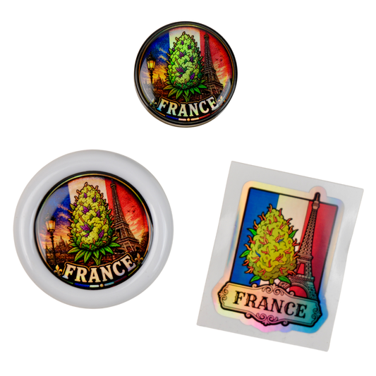 Pack France Beetle Print con grinder Zero, tarro holográfico y pegatina premium
