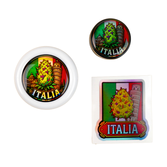 Pack Italia Beetle Print con grinder Zero, tarro holográfico y pegatina premium