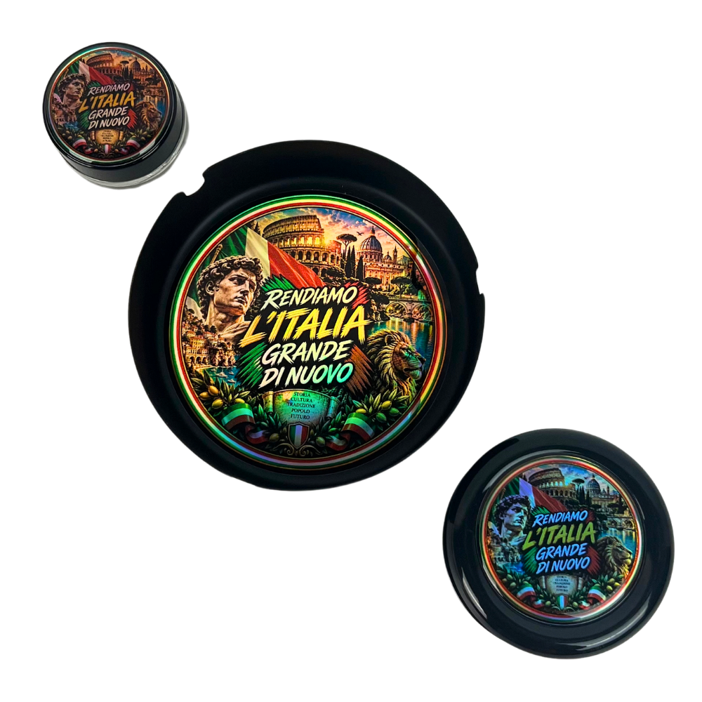 Pack Beetle Print Italia holográfico 3 en 1 con cenicero, molinillo y tarro de vidrio de 5 ml a juego