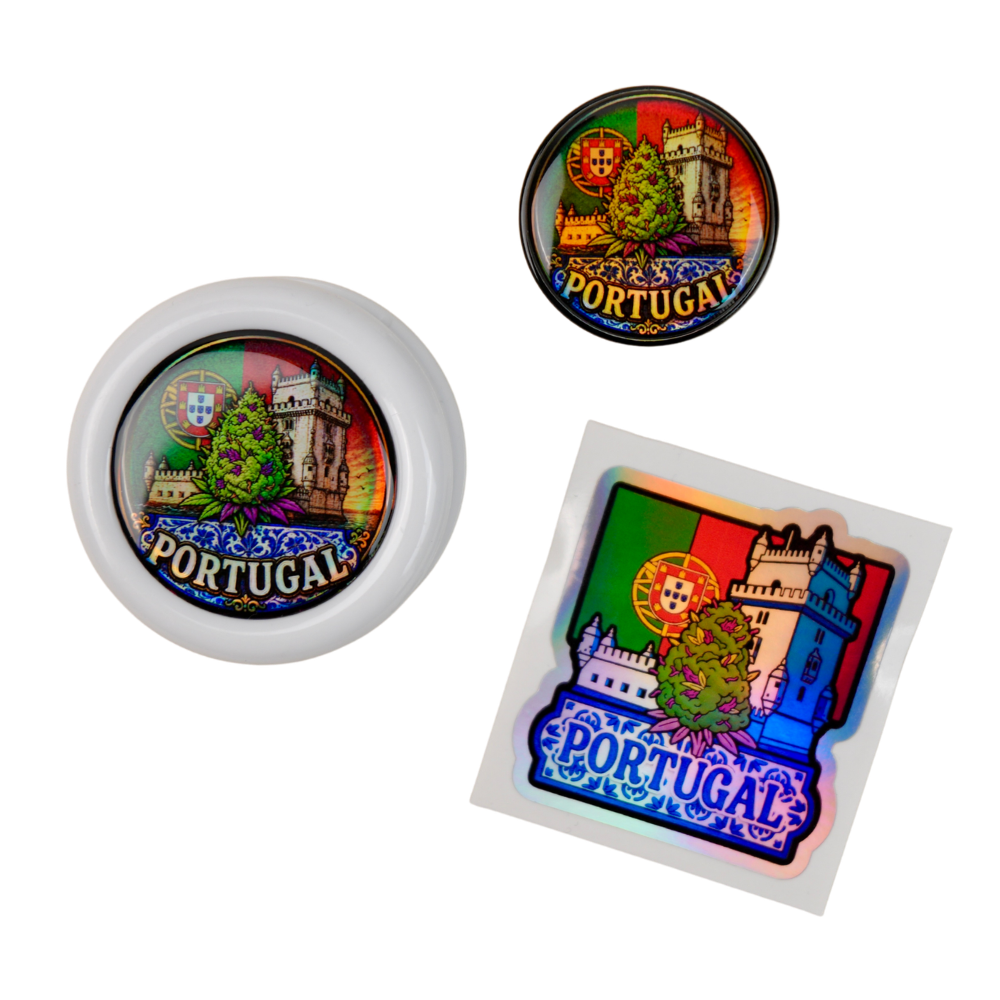 Pack Portugal Beetle Print con grinder Zero, tarro holográfico y pegatina premium